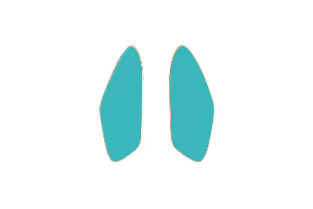 7. Lisa Kroeber Jewellery Leaves Small Earrings in turquoise, organic shape design