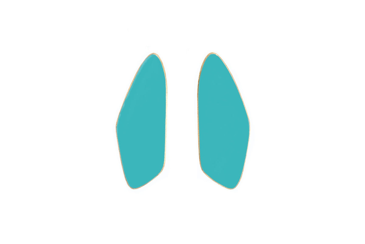 7. Lisa Kroeber Jewellery Leaves Small Earrings in turquoise, organic shape design