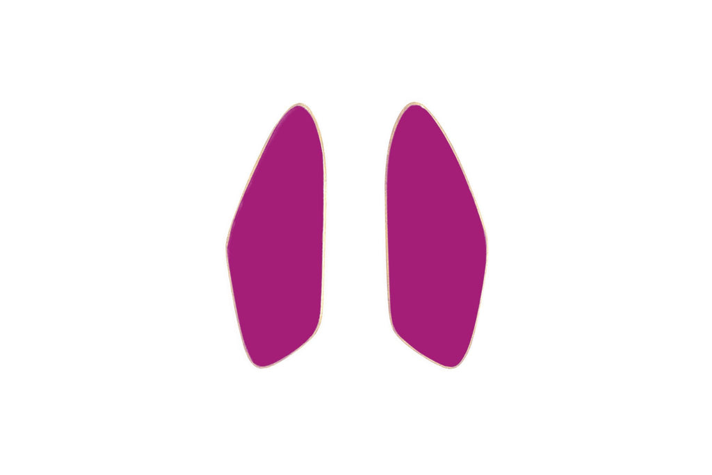 5. Lisa Kroeber Jewellery Leaves Small Earrings in magenta, organic shape design