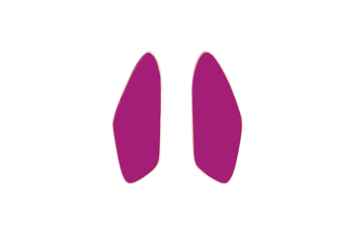 5. Lisa Kroeber Jewellery Leaves Small Earrings in magenta, organic shape design