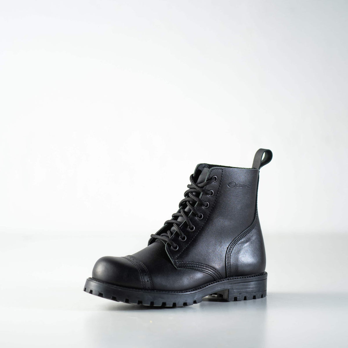 5. Studio shot of Samelin 517 Aviator Boots in black, side view showing lace-up design