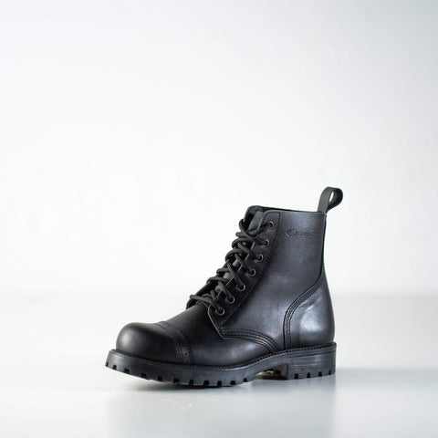 5. Studio shot of Samelin 517 Aviator Boots in black, side view showing lace-up design