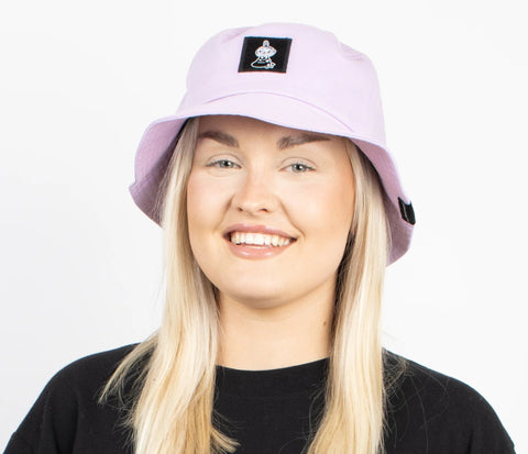 2. Women's lilac Little My bucket hat by Moomin, front view in studio setting
