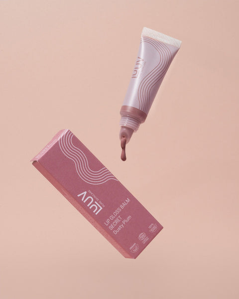 2. LUUV Lip Gloss Balm in Perfect shade with applicator, highlighting shimmering shine and natural tones