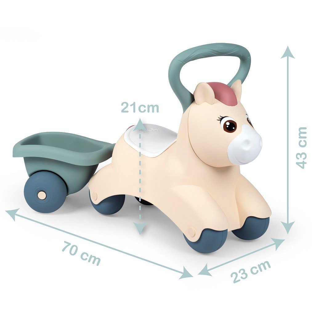 10. Size chart for Smoby Little First Ride-On Pony with Trailer, dimensions in centimeters