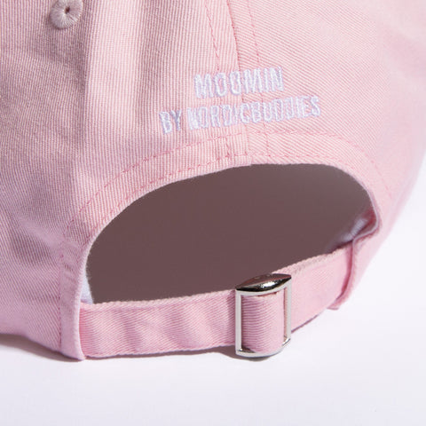 4. Back view of pink Moomin Dad Cap showing adjustable strap and branding
