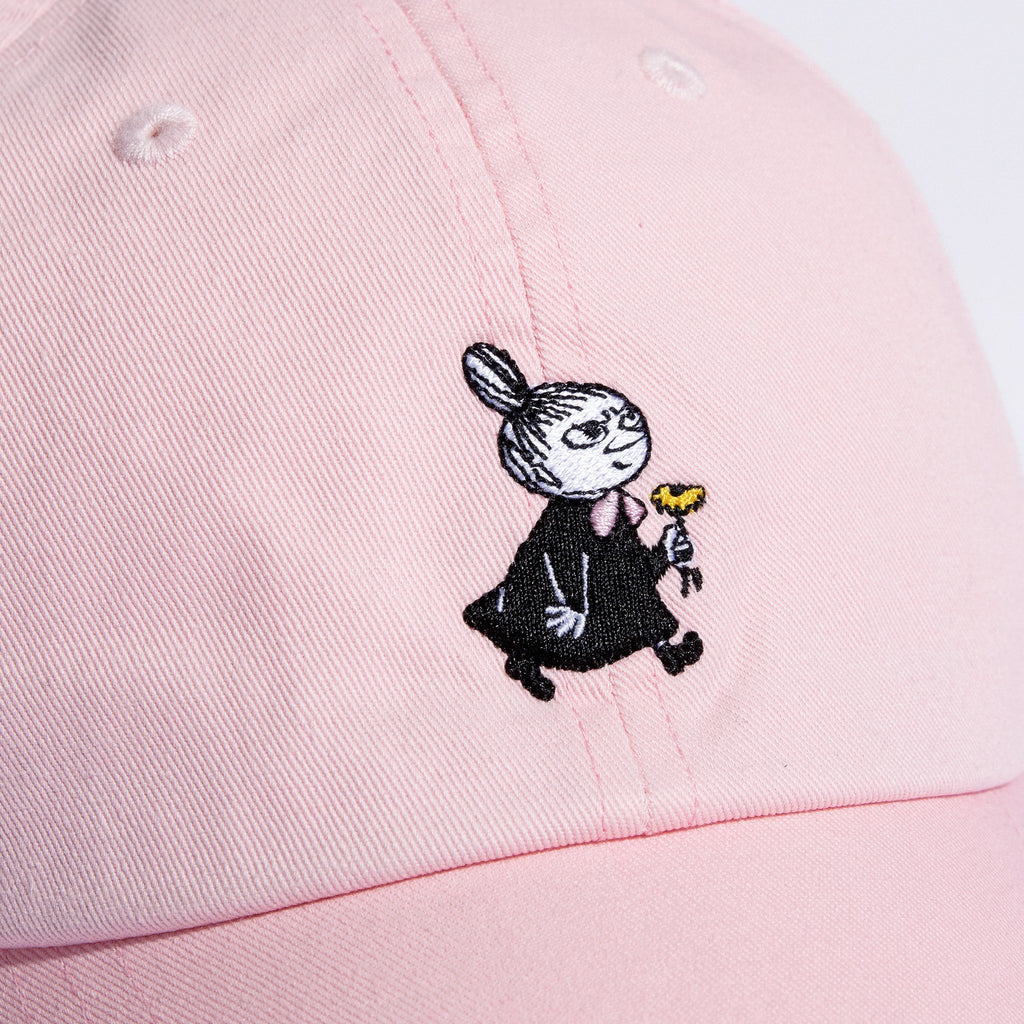 3. Close-up of Little My embroidery on pink Moomin Dad Cap