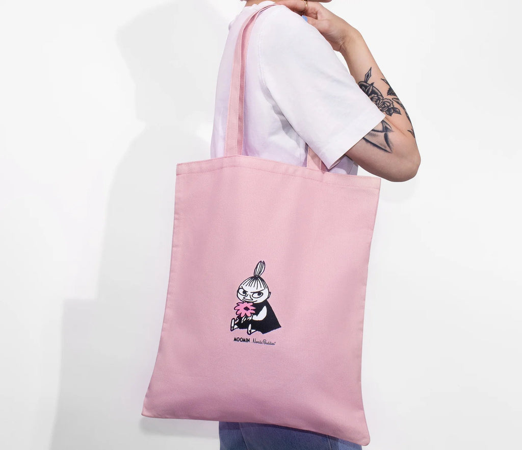 1. Women's Little My pink tote bag by Moomin NordicBuddies, shown in lifestyle setting
