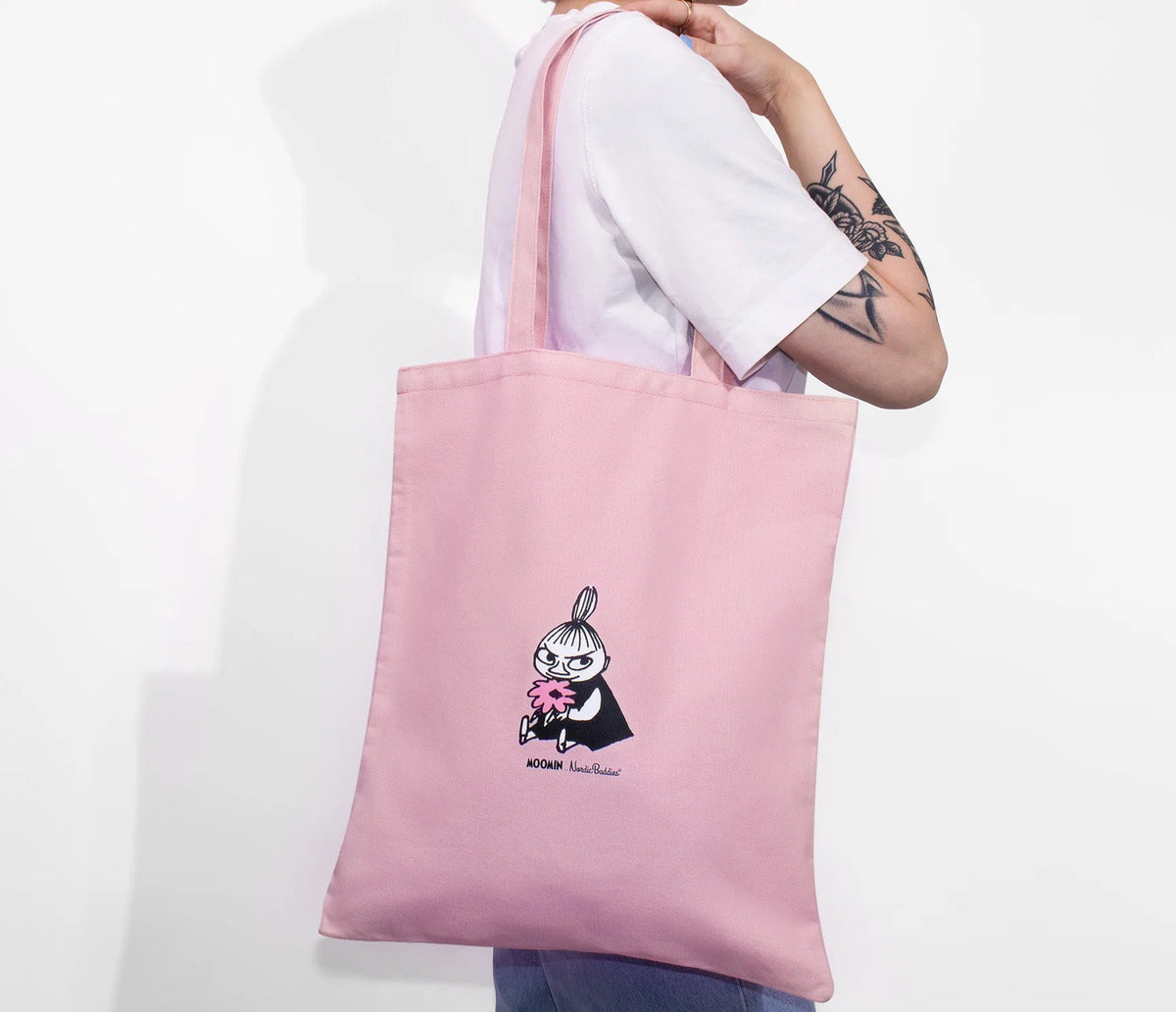 1. Women's Little My pink tote bag by Moomin NordicBuddies, shown in lifestyle setting