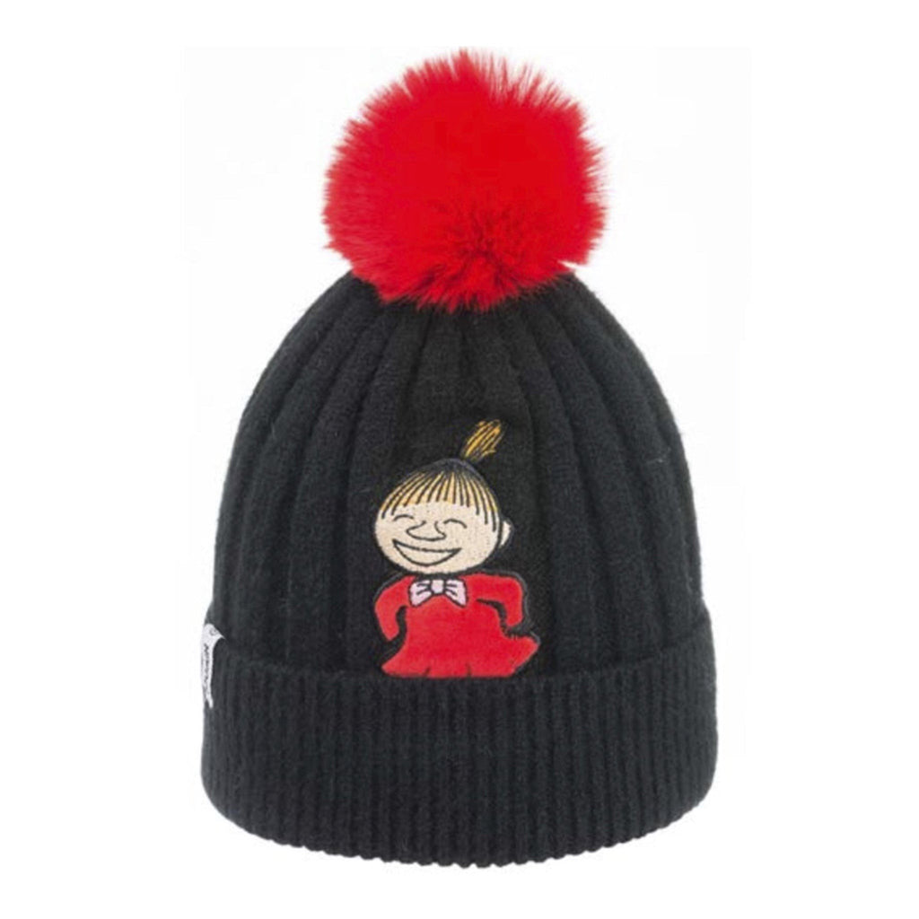 1. Kids' black beanie with red pom-pom featuring Little My character from Moomin, by NordicBuddies