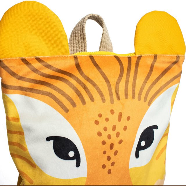 13. Close-up of Muni lion backpack's lion face design