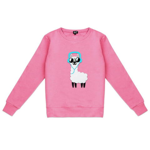 3. Women's pink No Drama Llama sweatshirt by HILP, showcasing a fun llama design, studio image