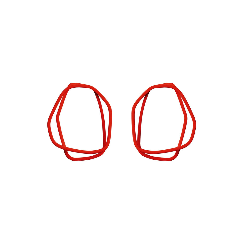 13. Lisa Kroeber Jewellery Loops Earrings in red, organic shape, powder coated brass