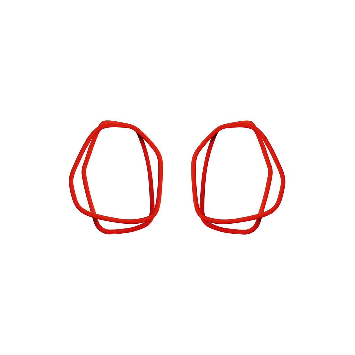 13. Lisa Kroeber Jewellery Loops Earrings in red, organic shape, powder coated brass
