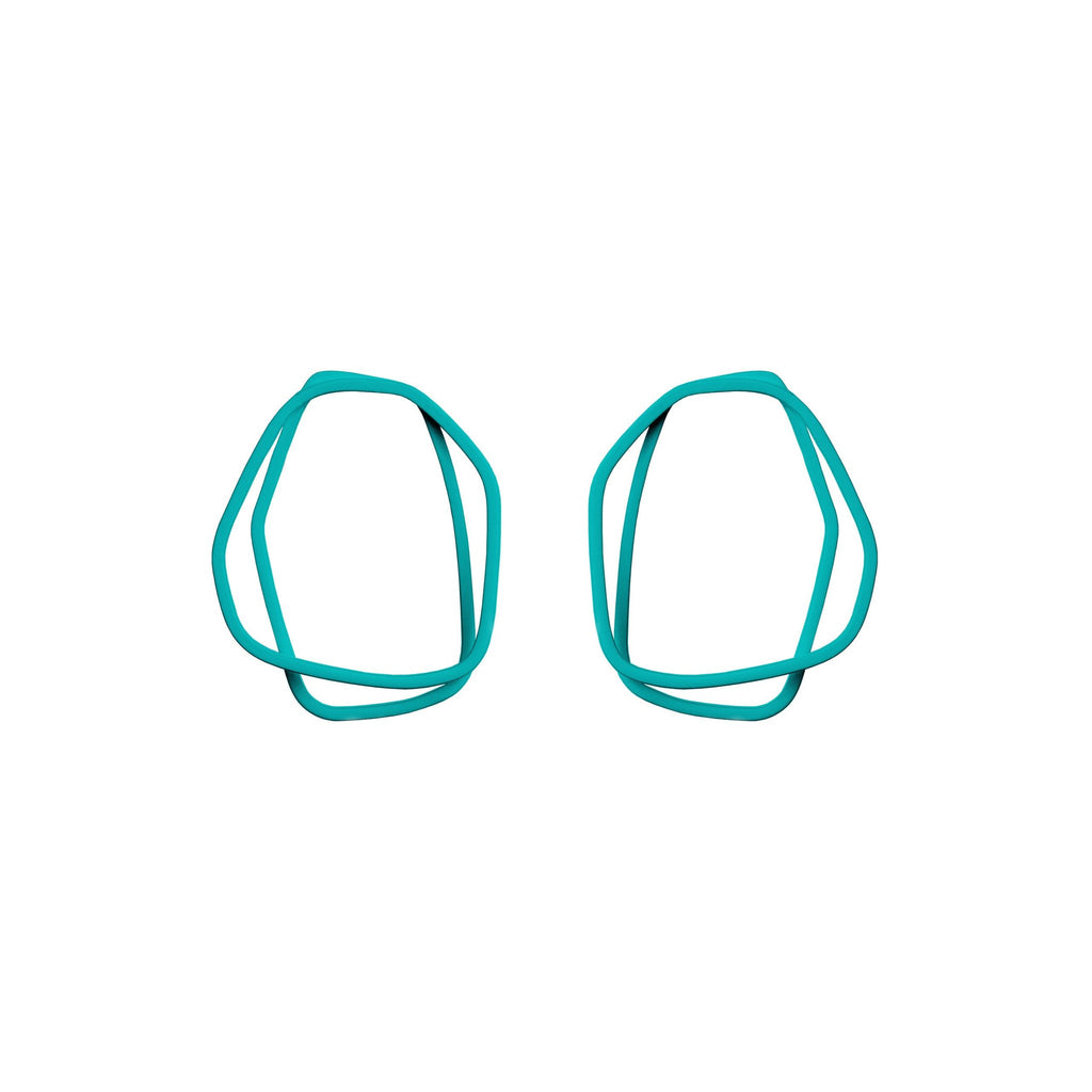 5. Lisa Kroeber Jewellery Loops Earrings in teal, organic shape, powder coated brass