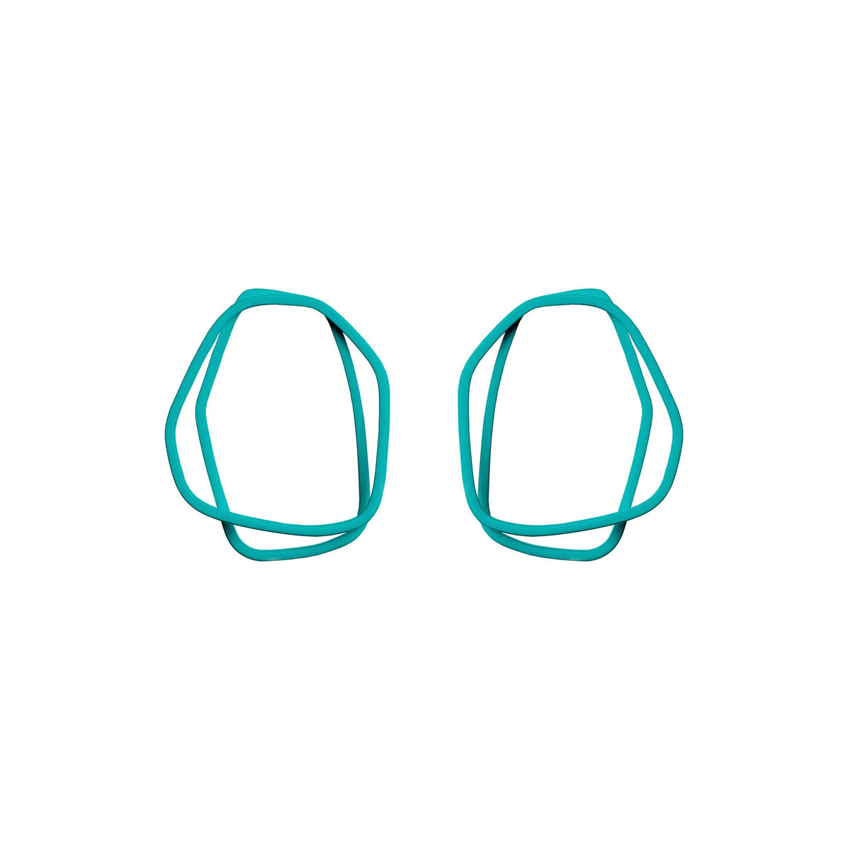 5. Lisa Kroeber Jewellery Loops Earrings in teal, organic shape, powder coated brass