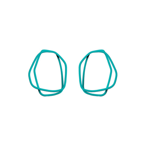 5. Lisa Kroeber Jewellery Loops Earrings in teal, organic shape, powder coated brass