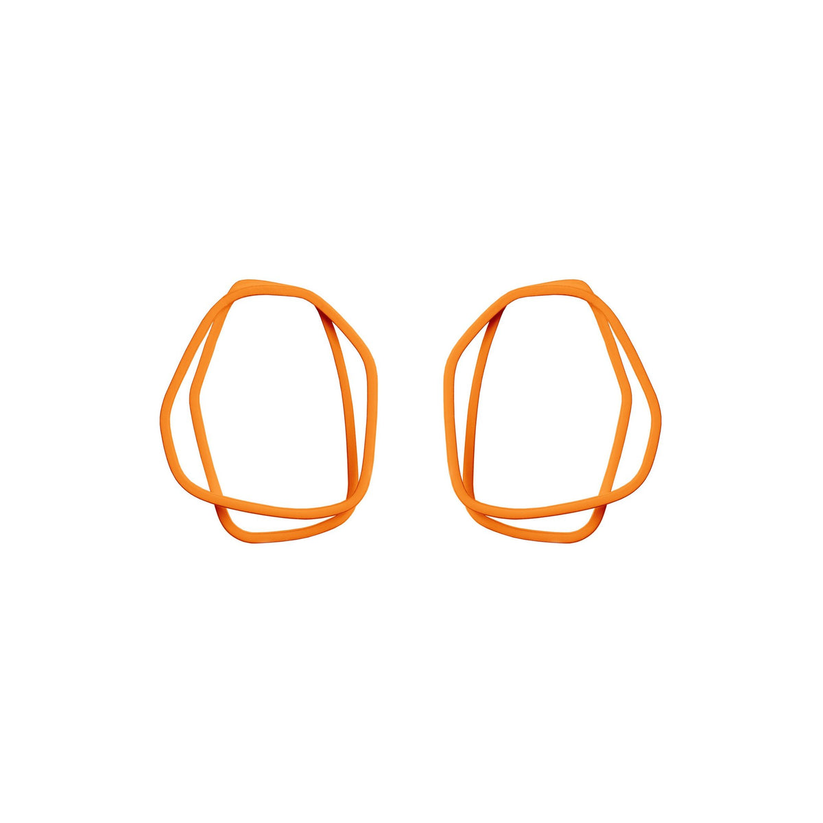 12. Lisa Kroeber Jewellery Loops Earrings in orange, organic shape, powder coated brass
