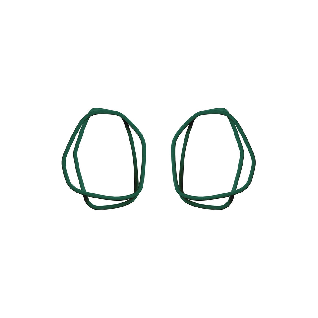 14. Lisa Kroeber Jewellery Loops Earrings in green, organic shape, powder coated brass