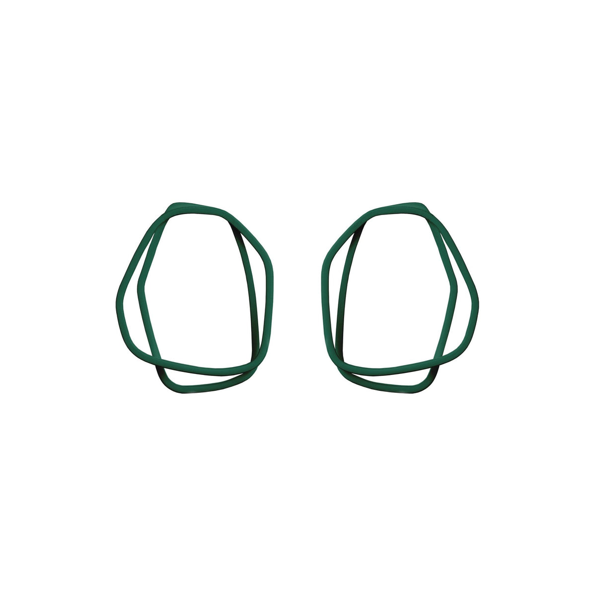 14. Lisa Kroeber Jewellery Loops Earrings in green, organic shape, powder coated brass