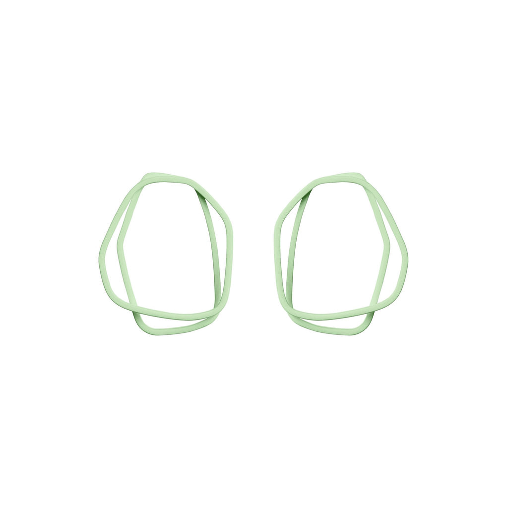 8. Lisa Kroeber Jewellery Loops Earrings in mint green, organic shape, powder coated brass