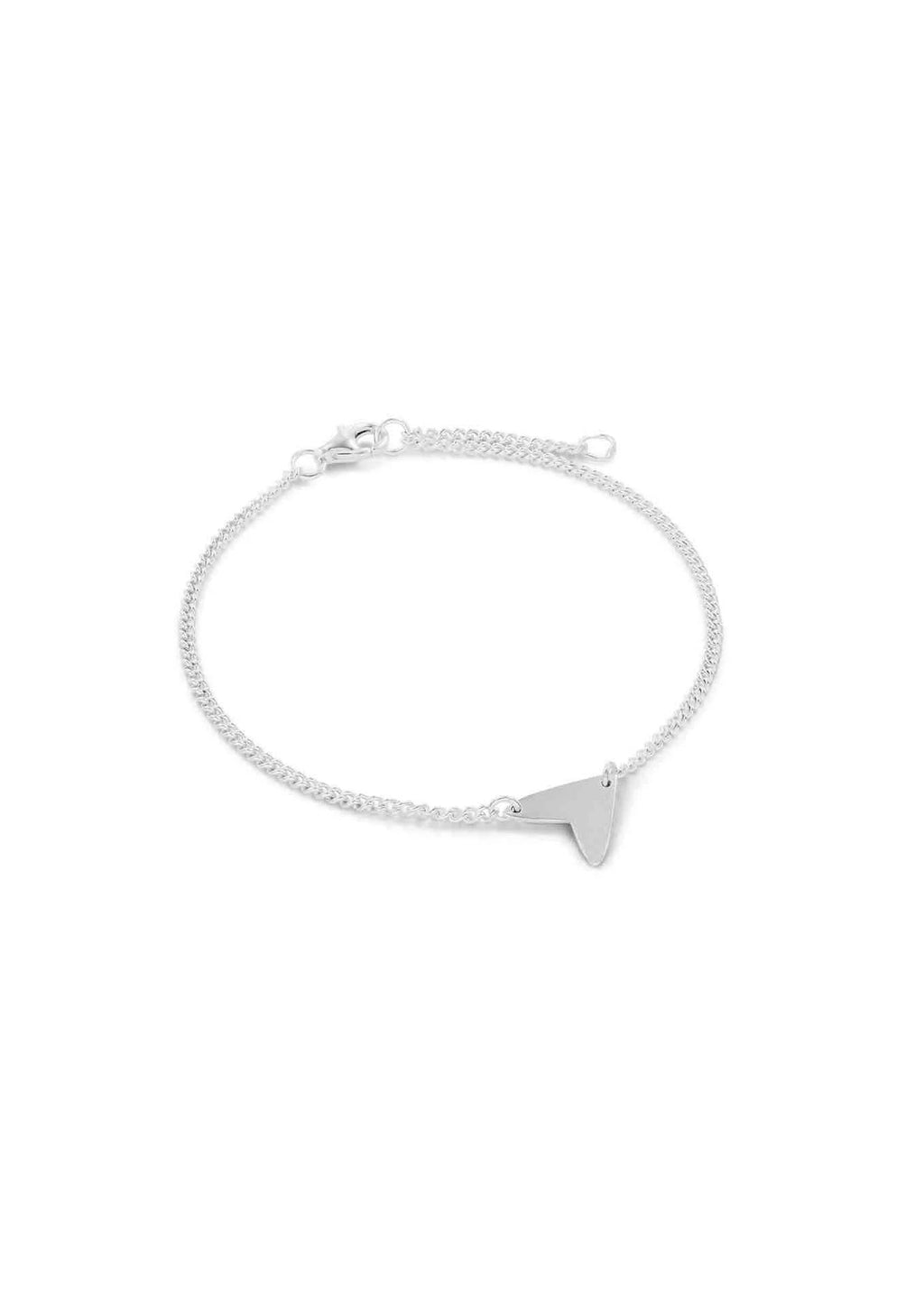 7. Studio image of Love Bracelet in sterling silver, showing adjustable chain and heart detail