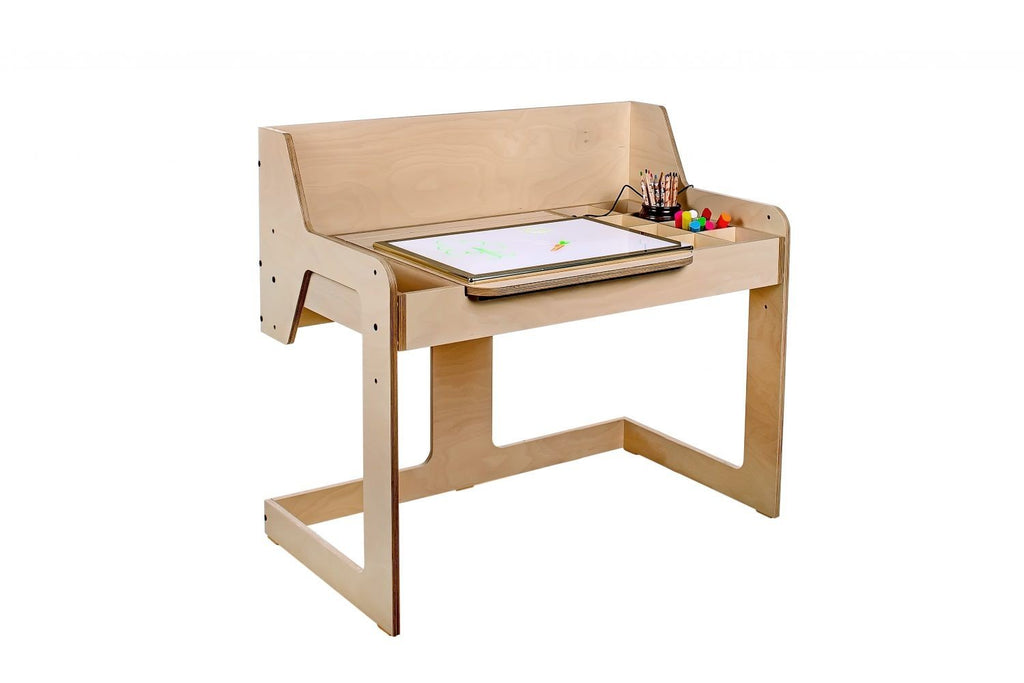 1. Luula light board on wooden desk with colorful markers in a bright room