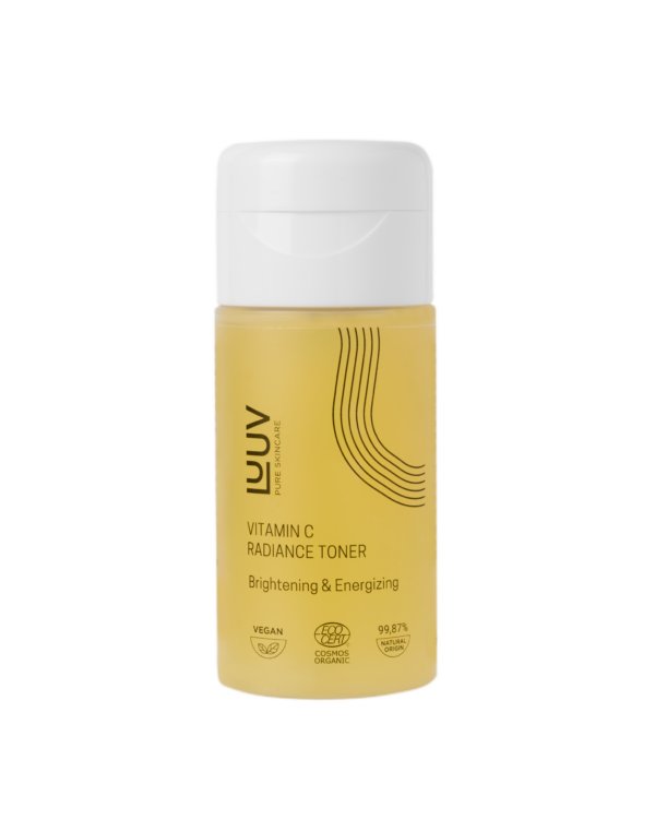 3. Studio shot of LUUV Vitamin C Radiance Toner bottle, showcasing its brightening and energizing benefits