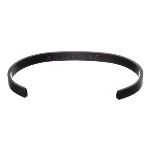 1. Black men's bracelet with engraved text 'KALLILE ISALE' on a white background
