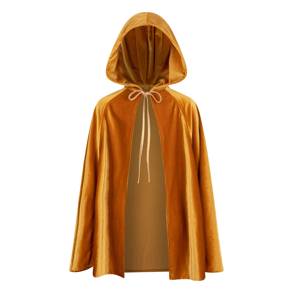 16. Golden cape with hood and laces on white background