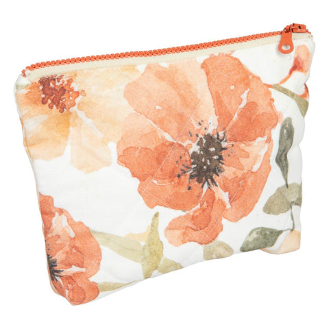 2. Small floral makeup bag with orange and green flower pattern, featuring an orange zipper, shown on white background