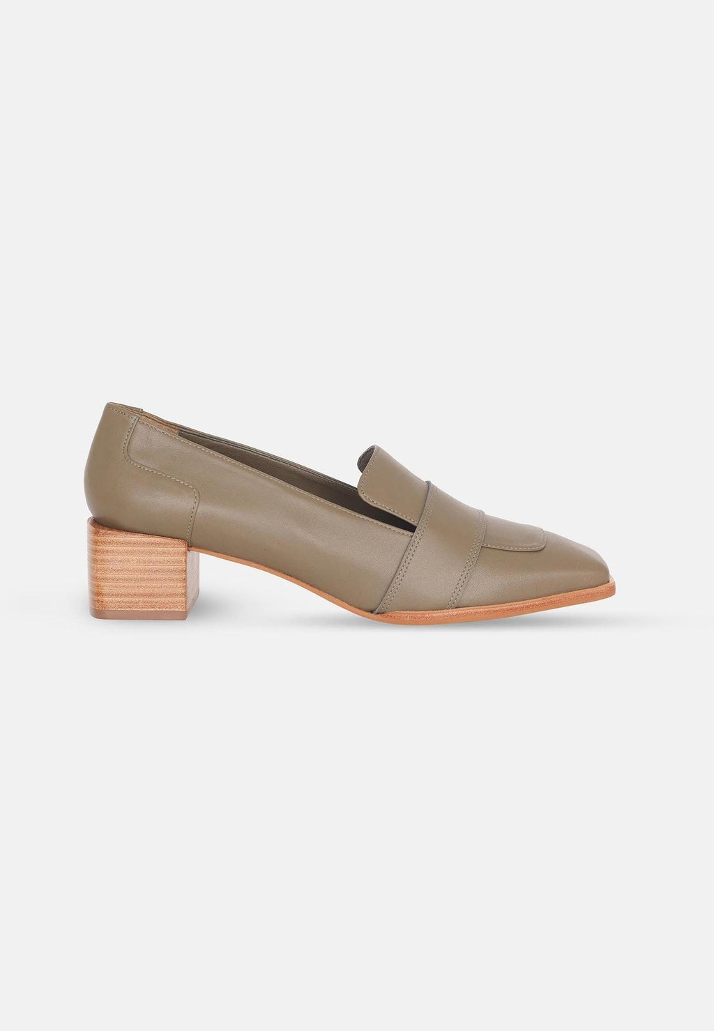 12. Women's beige Mangará Louro Leather Loafers with block heel and square toe in studio