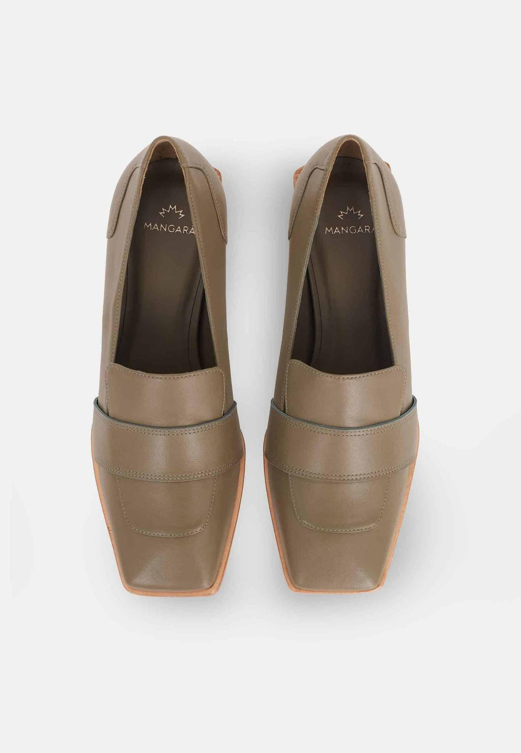 14. Top view of women's beige Mangará Louro Leather Loafers with square toe in studio