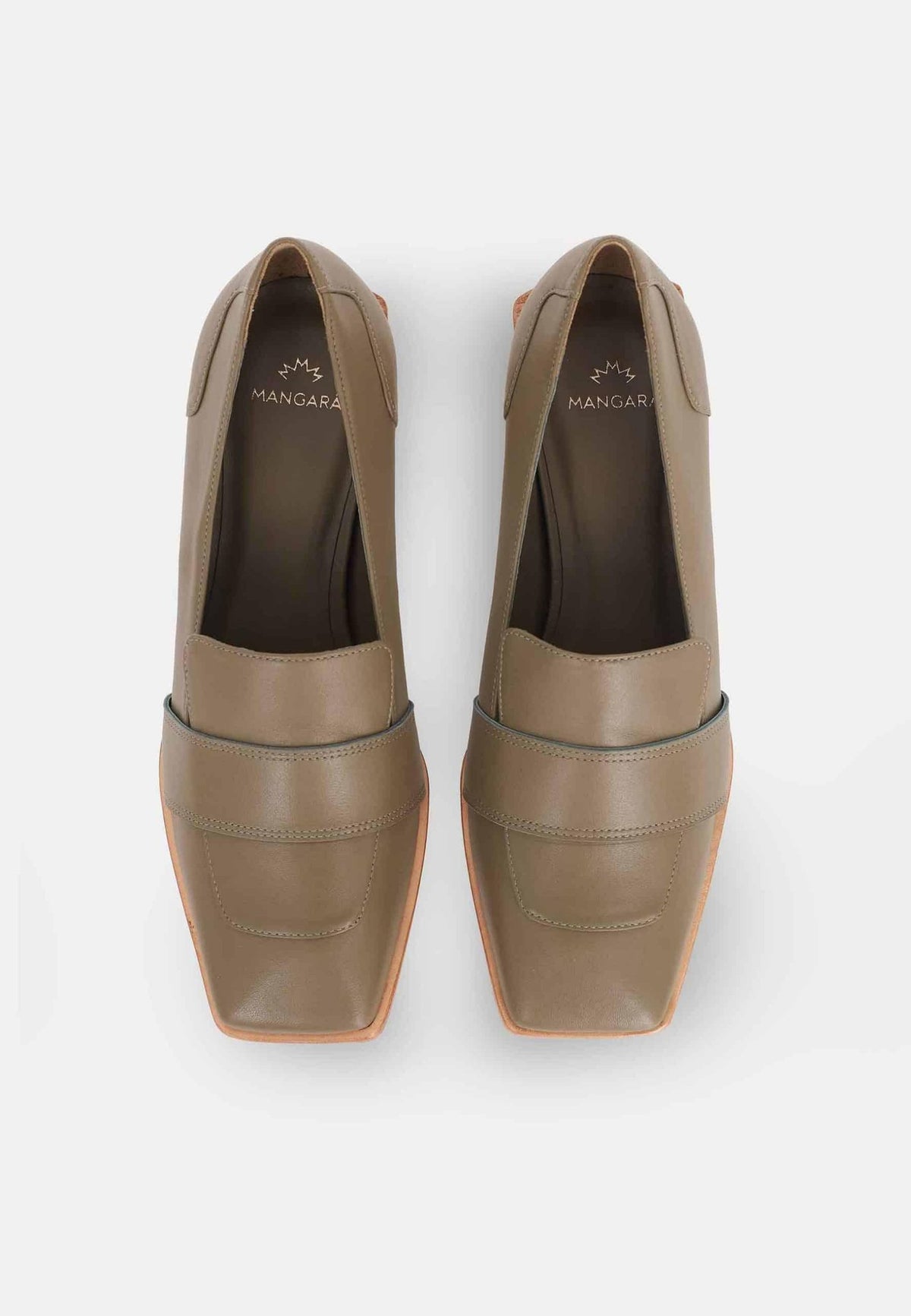 14. Top view of women's beige Mangará Louro Leather Loafers with square toe in studio