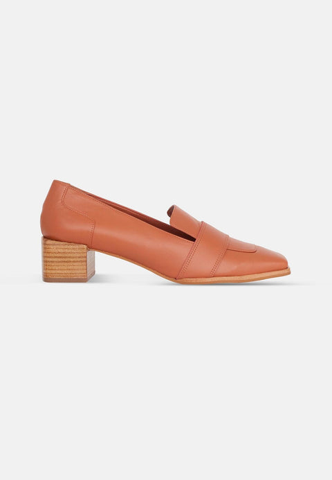 4. Women's orange Mangará Louro Leather Loafers with block heel and square toe in studio