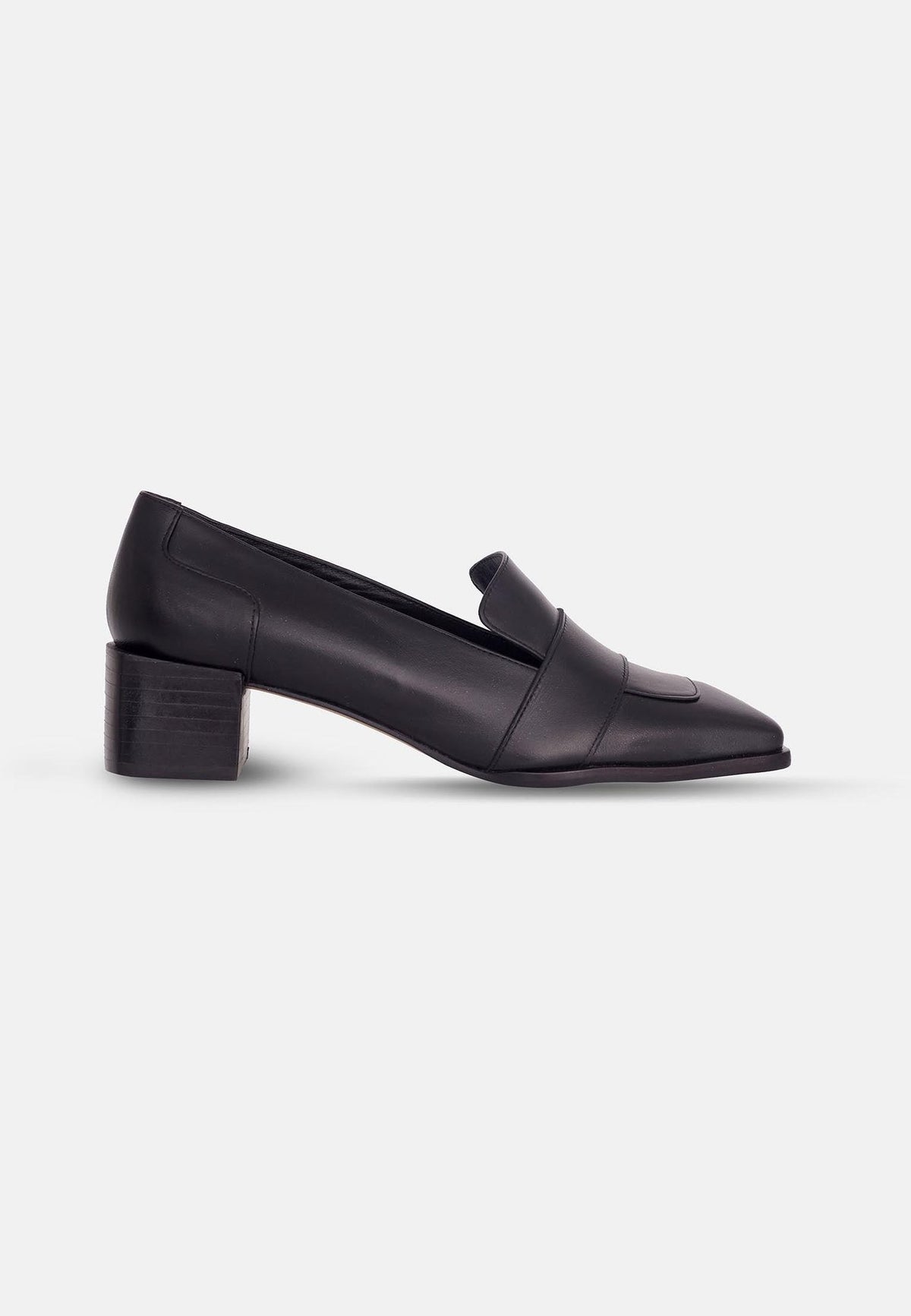 3. Women's black Mangará Louro Leather Loafers with block heel and square toe in studio