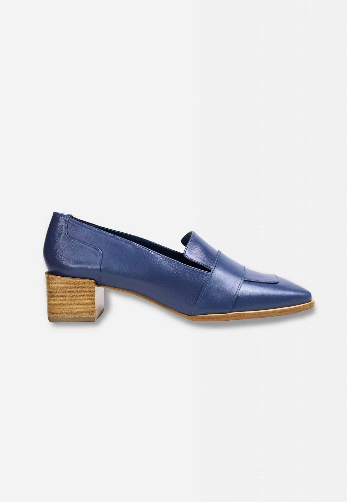9. Women's blue Mangará Louro Leather Loafers with block heel and square toe in studio