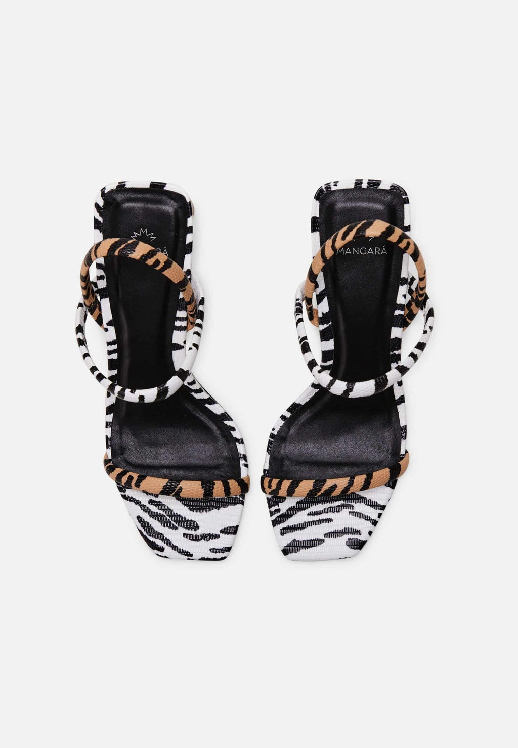 6. Top view of Mangará women's sandals in animal print with two-way strap and block heel