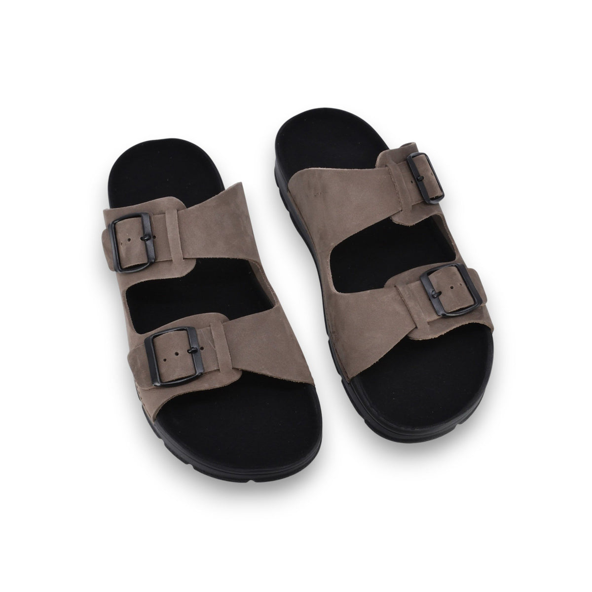 4. Top view of Omaking Märt men's sandals in dark brown leather with adjustable buckle straps
