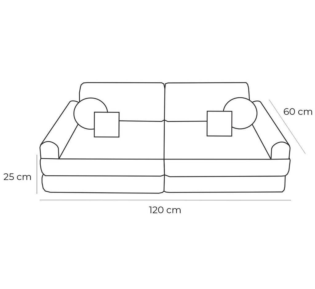 7. Size chart for medium modular sofa for kids showing dimensions in centimeters