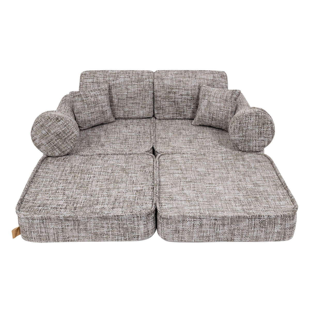 2. Medium modular sofa for kids in tangle moon grey, fully extended with cushions, shown in a studio setting