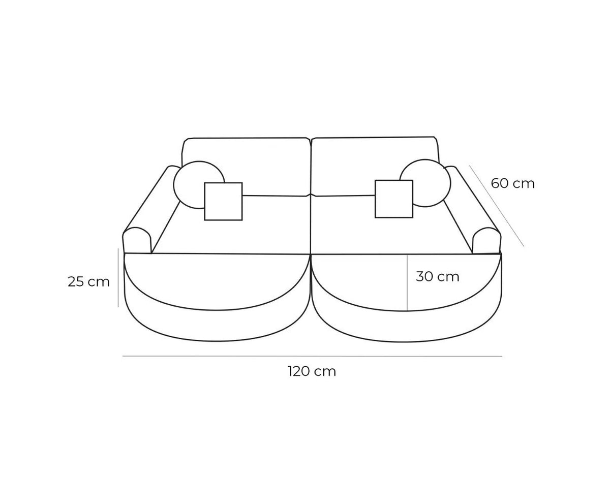 5. Size chart for children's modular sofa showing dimensions in centimeters