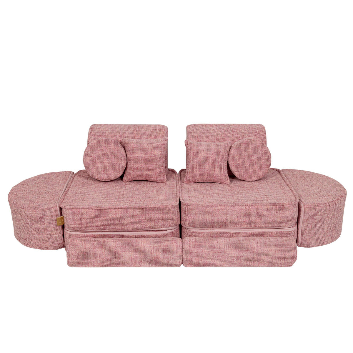 6. Pink modular children's sofa with cushions, displayed in a symmetrical arrangement on a white background