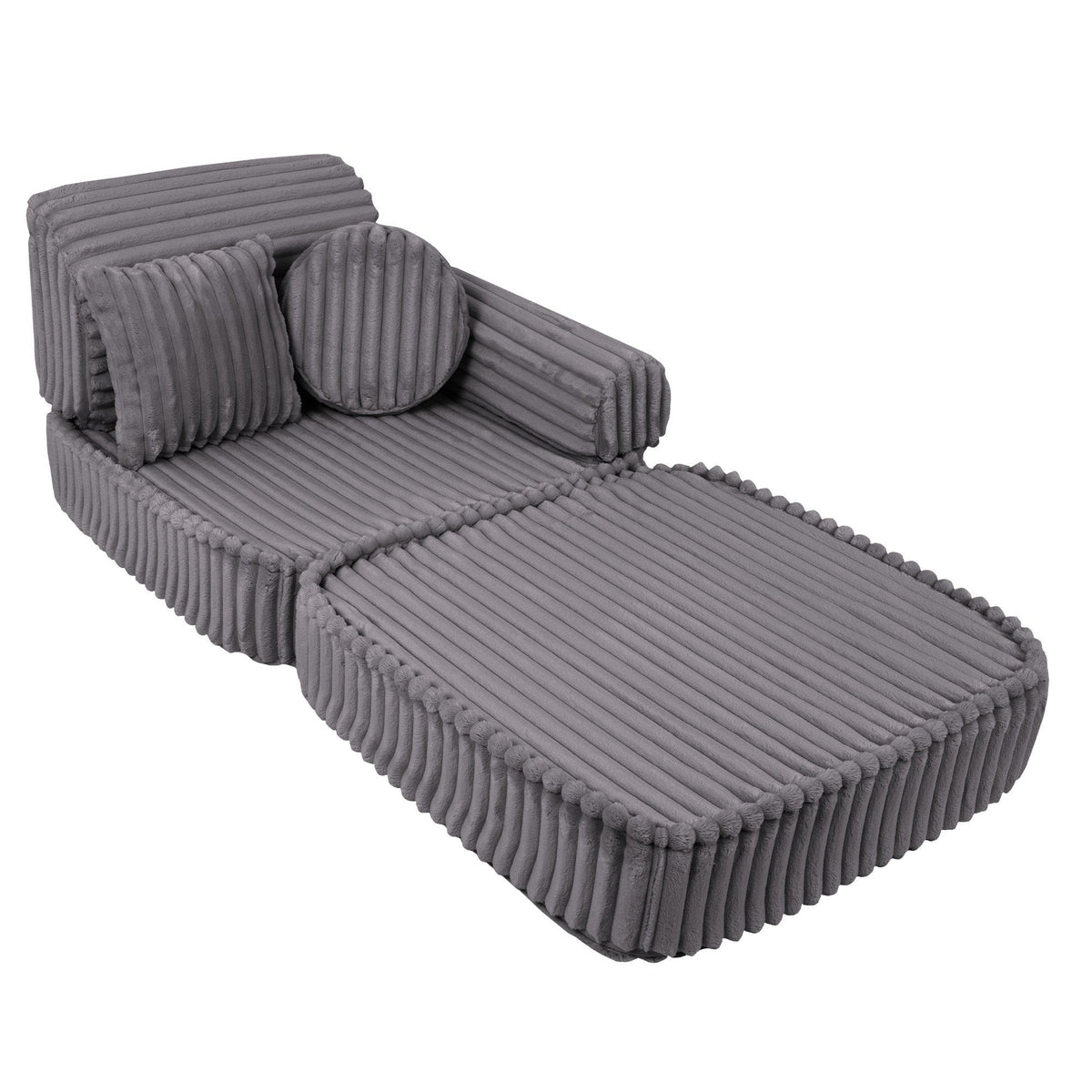 3. Medium kids sofa in Jurassic grey with ribbed corduroy texture, shown in a lounge configuration with extended seat.