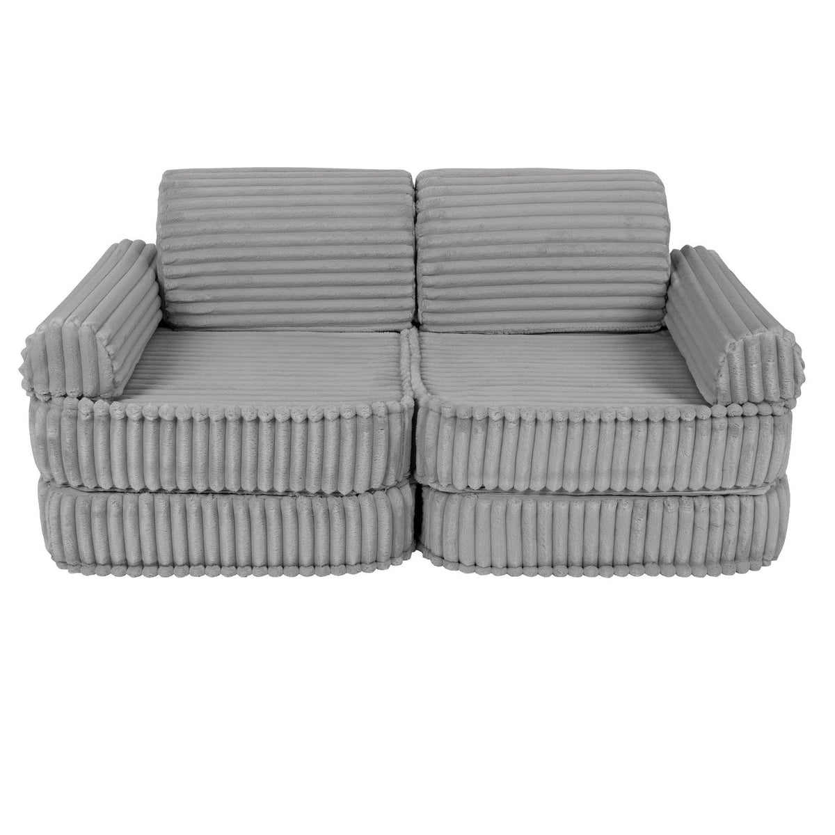 4. Medium kids sofa in moon grey with ribbed corduroy fabric, shown without cushions in a compact configuration