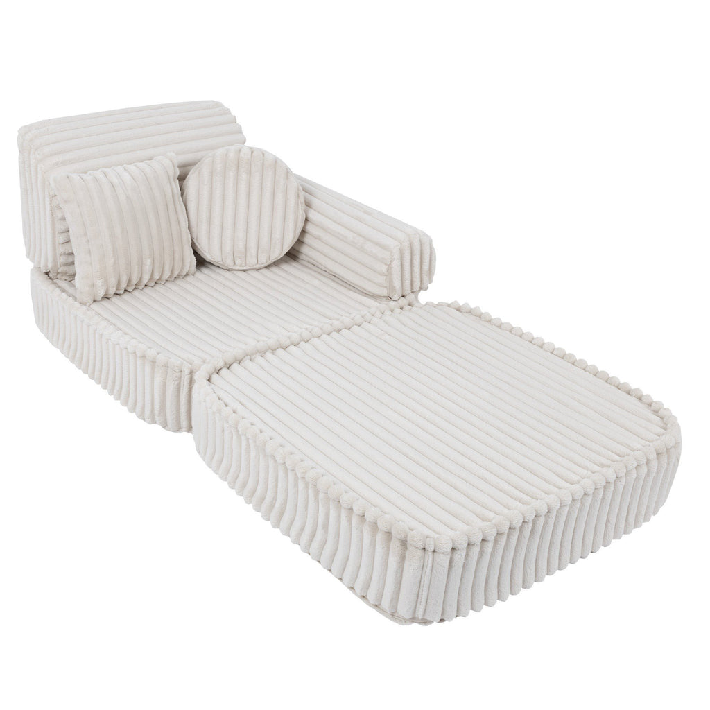 4. Medium kids sofa in churros white with ribbed corduroy fabric, shown in a lounge configuration with extended seating area.