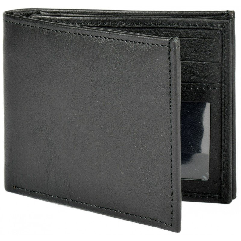 2. Men's Papillon leather wallet in black, angled view showing ID pocket and card slots