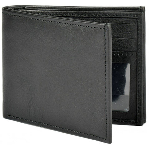 2. Men's Papillon leather wallet in black, angled view showing ID pocket and card slots