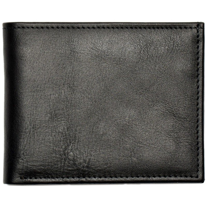3. Men's Papillon leather wallet in black, front view highlighting natural leather texture