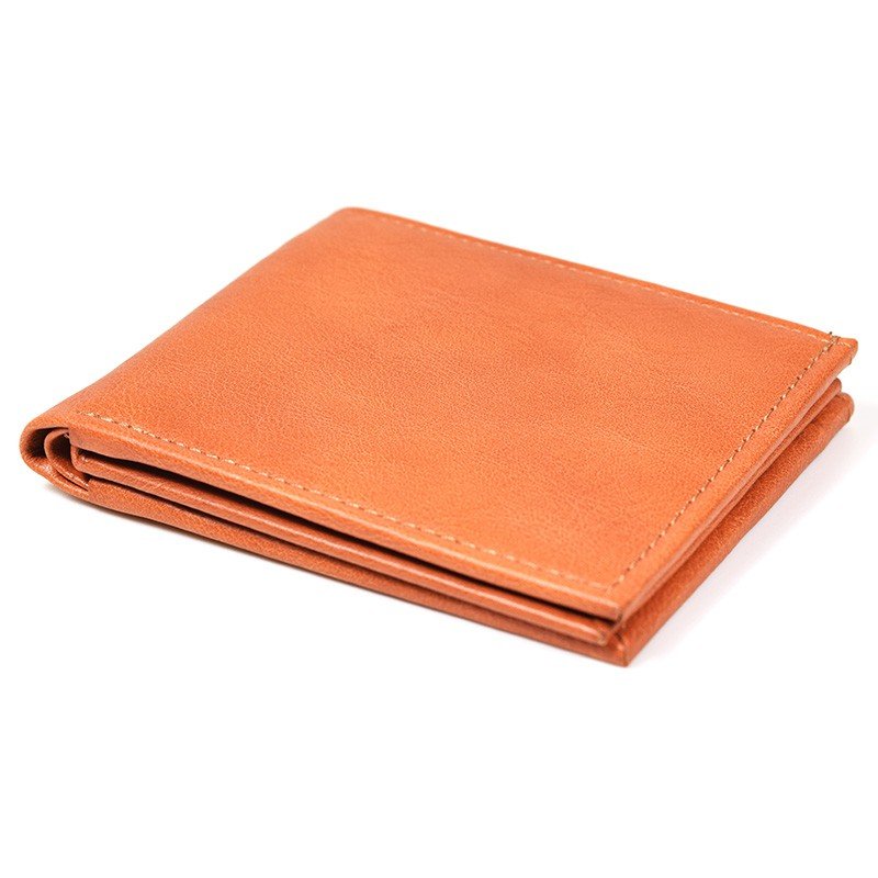 6. Men's Papillon leather wallet in tan, closed view highlighting natural leather finish